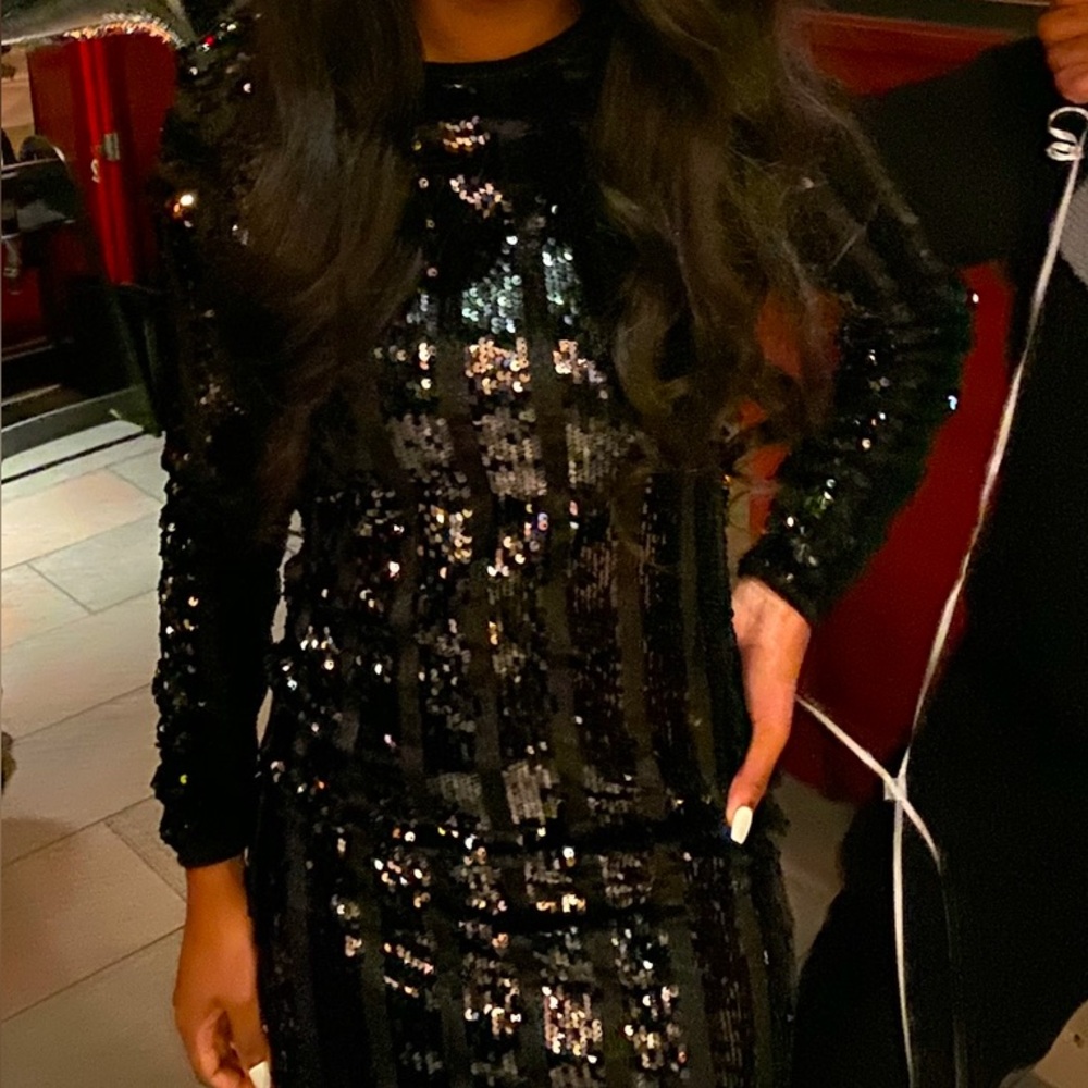 Glamorous Black Sequin Long Sleeve Dress